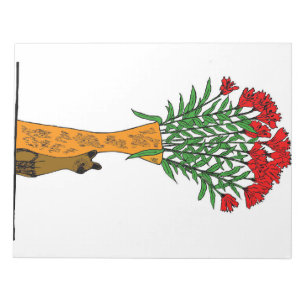 Flower Lover Red Flowers With Wooden Cat Notepad