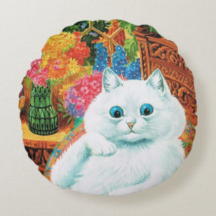 Flower Lovers Cat, Louis Wain Round Cushion