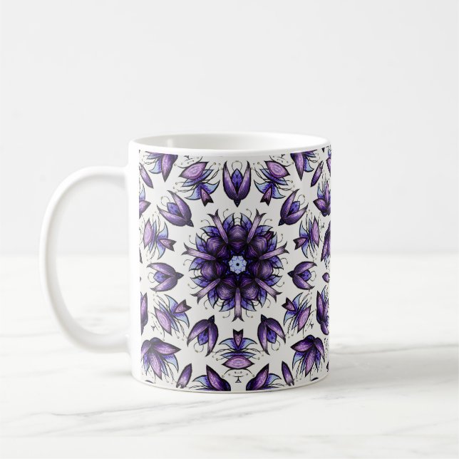 Flower Mandala Abstract Kaleidoscopic Pattern Coffee Mug (Left)