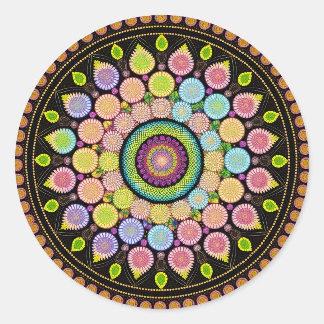 FLOWER MANDALA ART FOR SPIRITUAL MEDITATION CLASSIC ROUND STICKER (Front)