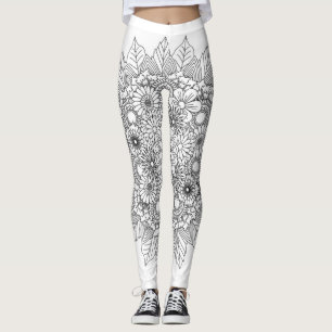 Flower Mandala Black and White Leggings