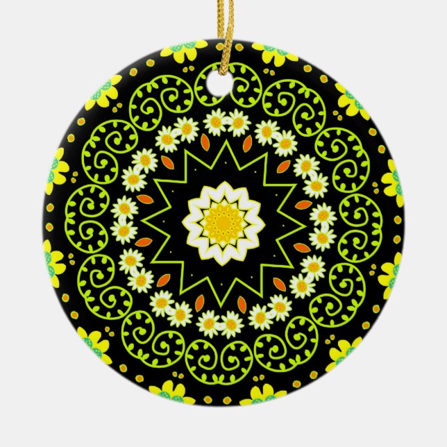 Flower Mandala Ceramic Tree Decoration (Front)