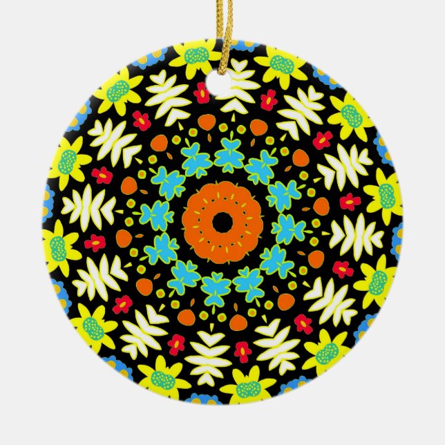 Flower Mandala Ceramic Tree Decoration (Front)