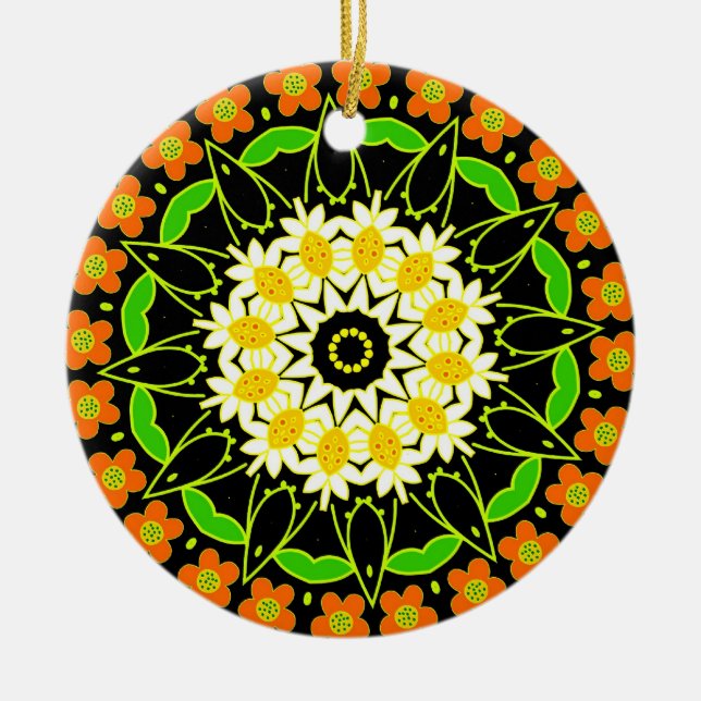 Flower Mandala Ceramic Tree Decoration (Front)