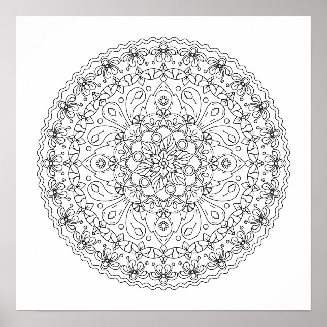 Flower Mandala Colouring for Adults Poster (Front)