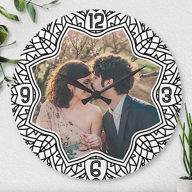 Flower Mandala Floral Shaped Personalised Photo Round Clock (Creator Uploaded)