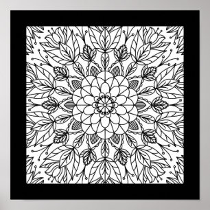 Flower Mandala Fun Party Poster for Colouring Craf