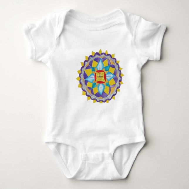Flower Mandala  Infant Organic Creeper, Natural Baby Bodysuit (Front)