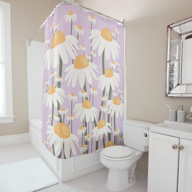Flower Market Amsterdam Abstract Retro Daisies Shower Curtain (In Situ)