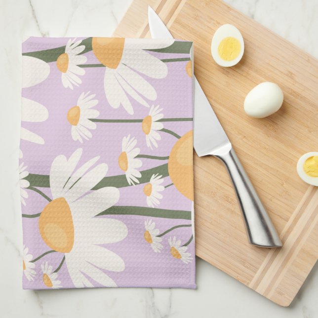 Flower Market Amsterdam Abstract Retro Daisies Tea Towel (Quarter Fold)