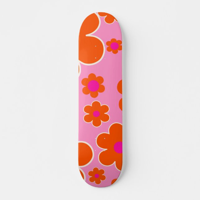 Flower Market Amsterdam Retro Flowers Pink Orange Skateboard (Front)