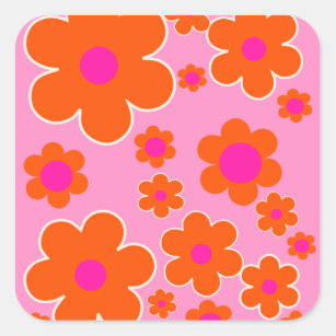 Flower Market Amsterdam Retro Flowers Pink Orange Square Sticker