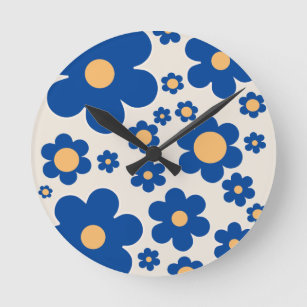Flower Market Athens Floral Blue Yellow Flowers Round Clock