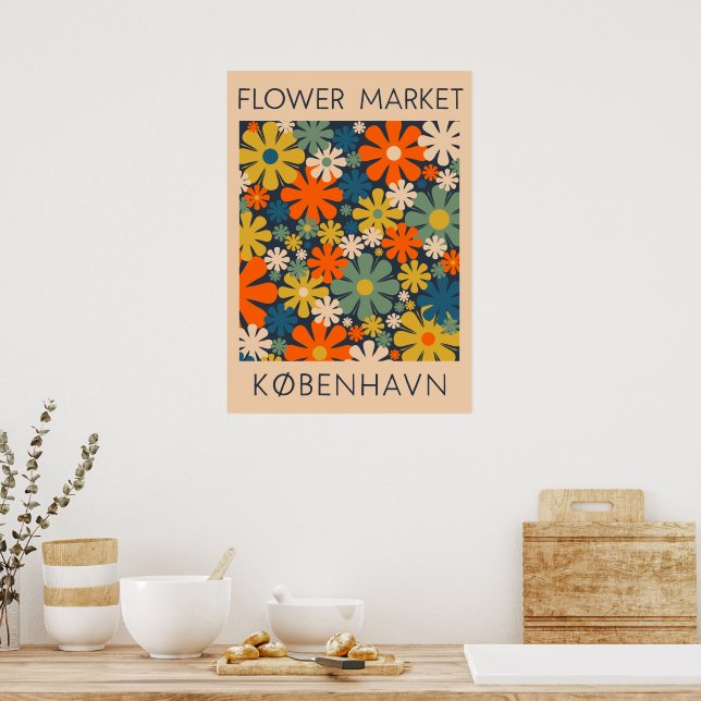 Flower Market Copenhagen Danish Retro Floral Art Poster (Kitchen)