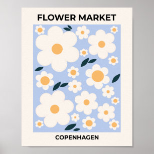 Flower Market Copenhagen Flowers White Blue Floral Poster