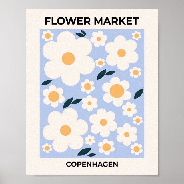 Flower Market Copenhagen Flowers White Blue Floral Poster (Front)