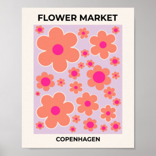 Flower Market Copenhagen Retro Colourful Floral Poster