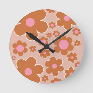 Flower Market Dublin Retro Flowers Colorful Floral Round Clock