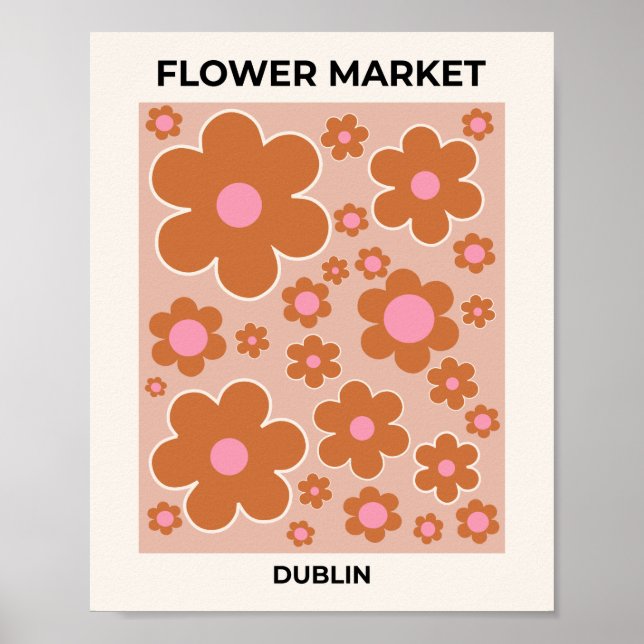 Flower Market Dublin Retro Flowers Colourful Flora Poster (Front)