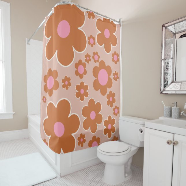 Flower Market Dublin Retro Flowers Colourful Flora Shower Curtain (In Situ)