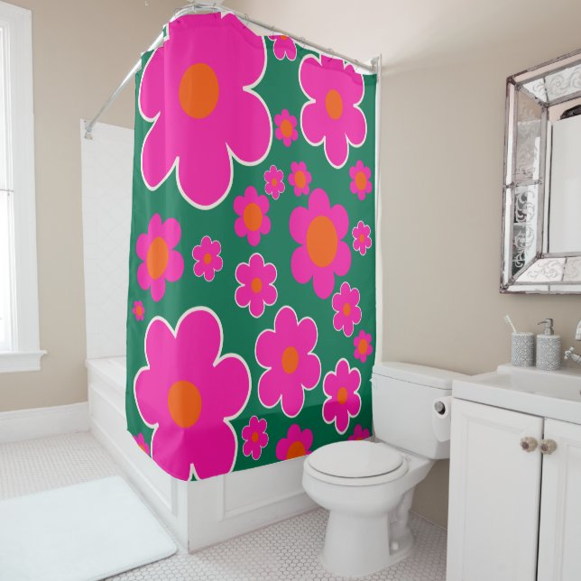 Flower Market Honolulu Modern Decor Retro Flowers Shower Curtain (In Situ)