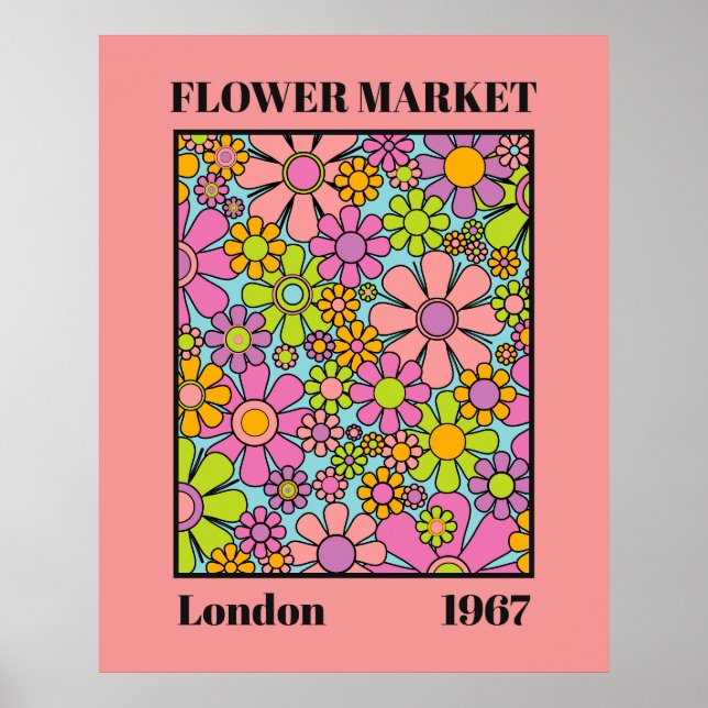 Flower Market London 1967 Colourful Retro Floral Poster (Front)