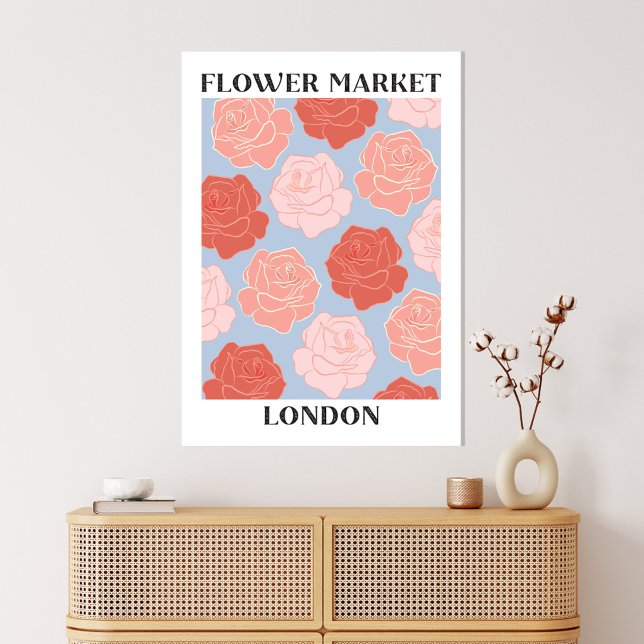 Flower Market London Blush Pink Red Roses Floral Canvas Print (In situ boho interior)
