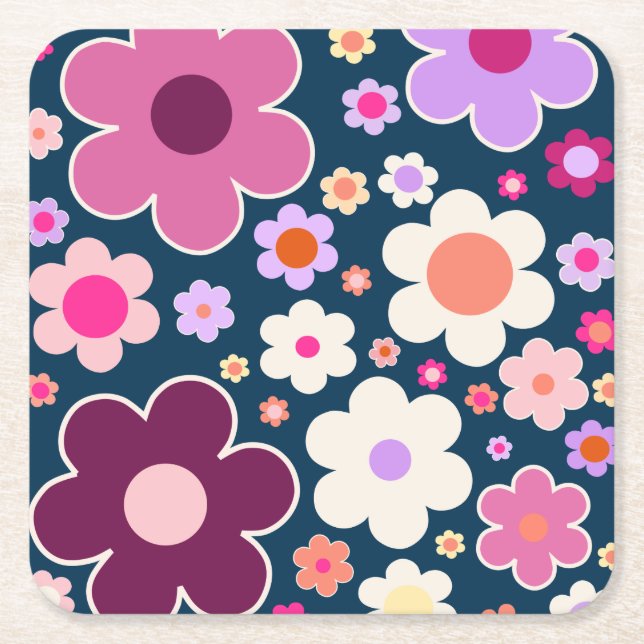 Flower Market London Vinatge Abstract Flowers Square Paper Coaster (Front)