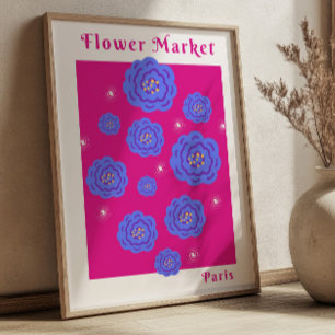 Flower Market Paris Fuchsia& Blue Vibrant Floral Poster