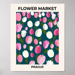 Flower Market Prague Tulips Navy Blue And Pink Poster