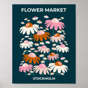 Flower Market Stockholm Navy Blue Retro Floral Poster