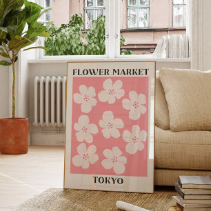 Flower Market Tokyo Pink Cherry Blossom Floral Poster