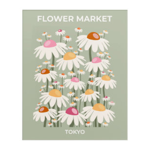 Flower Market Tokyo Retro Daisies Sage Green Acrylic Print