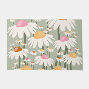 Flower Market Tokyo Retro Daisies Sage Green Doormat