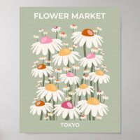 Flower Market Tokyo Retro Daisies Sage Green