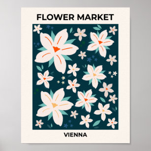 Flower Market Vienna Navy Blue Cream White Floral Poster