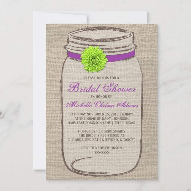 Flower Mason Jar Bridal Shower Invitation (Front)