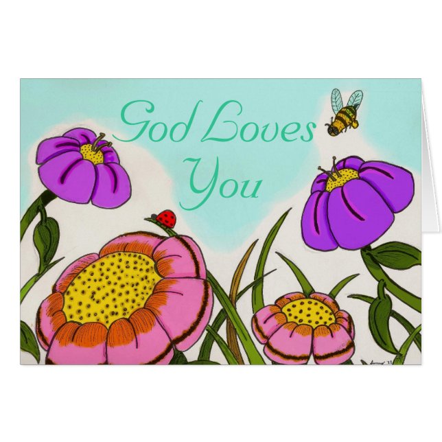 Flower Meadow "God Loves You" Card (Front Horizontal)