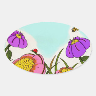 Flower Meadow Oval Stickers - Set of 20