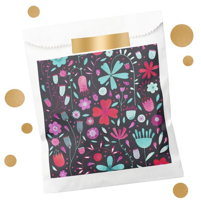 Flower Meadow Watercolor Dark Favour Bag (Dark watercolor floral favor bag)