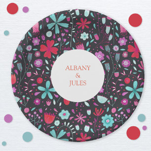 Flower Meadow Watercolor Dark Paper Plate