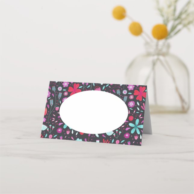 Flower Meadow Watercolor Dark Place Card (Front)