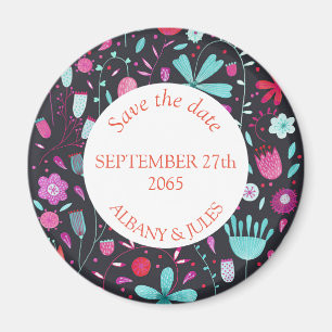 Flower Meadow Watercolor Dark Save the Date Magnet