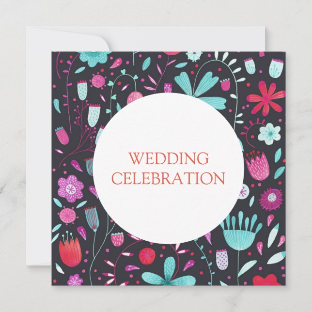 Flower Meadow Watercolor Dark Wedding Invitation (Front)
