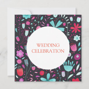 Flower Meadow Watercolor Dark Wedding Invitation
