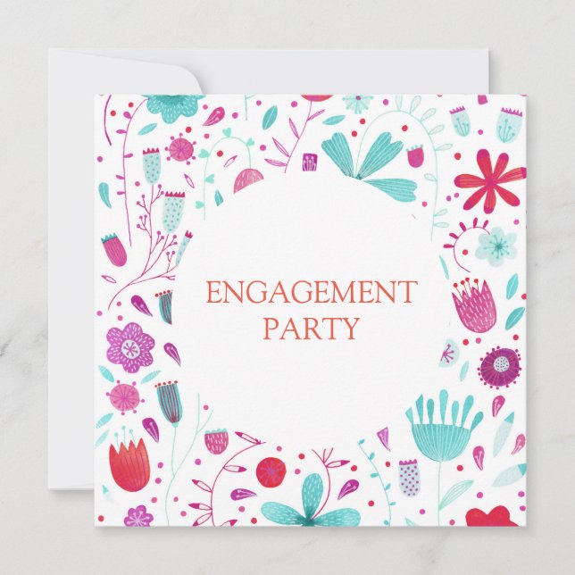 Flower Meadow Watercolor Teal Engagement Party Invitation (Front)