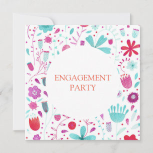 Flower Meadow Watercolor Teal Engagement Party Invitation