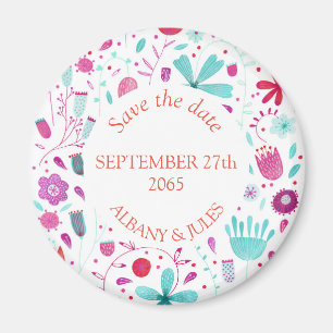 Flower Meadow Watercolor Teal Save the Date Magnet