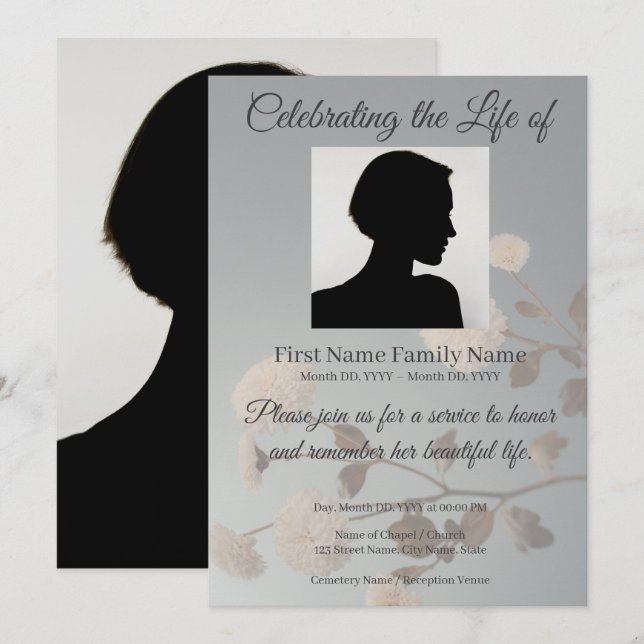 Flower memorial invitation (Front/Back)