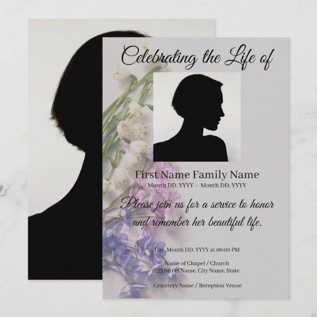 Flower memorial invitation (Front/Back)